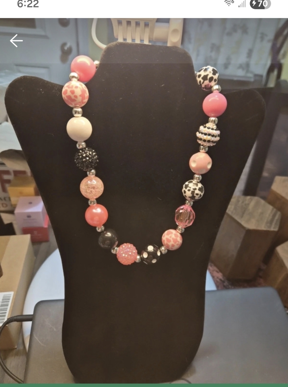 Pink and Black Beaded Statement Necklace - Women Jewelry Chunky 18"